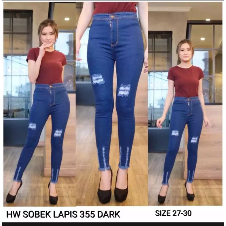 HW JEANS/JEANS PERUT SOBEK LUTUT