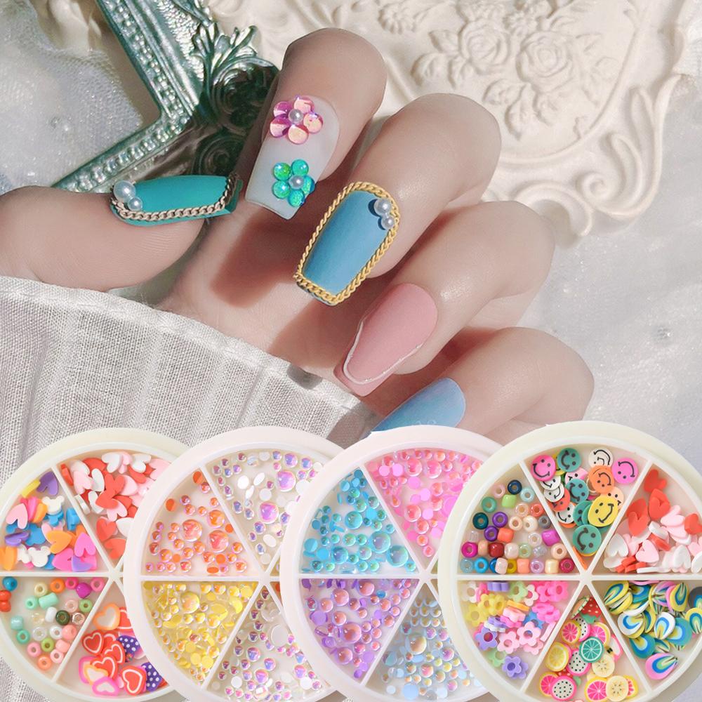 Agustina Dekorasi Nail Art Fashion Kartun Cinta Hati Bunga Matahari Permen Manik-Manik Beruang Perhiasan Nail Art DIY