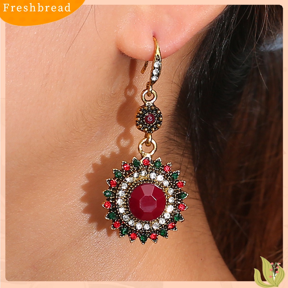 Fresh| Anting Tusuk Bentuk Bulat Motif Bunga Matahari Aksen Ruby Imitasi Untuk Wanita Sun Flower