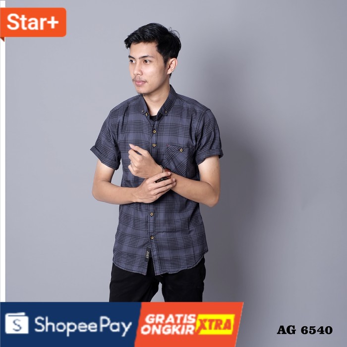 M kemeja flanel planel flannel pria black & grey  Trendy Terlaris