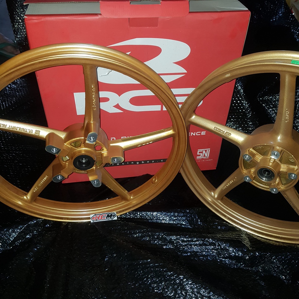 VELG VELK PELEK RCBB RACING BOY UK 160 185 R17 17 MX KING GOLD EMAS BLUE BIRU SP 522 Y152R Y 152R DEPAN DISC MXKING BELAKANG STD BAUT 5 DAN 4 PALANG 5 DISC JUPITER BELAKANG STD ORI ORIGINAL RCBB RCB RACING BOY RACINGBOY ASLI