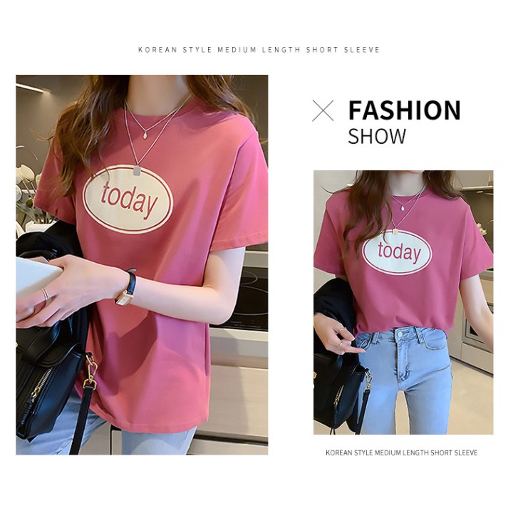 Kaos Wanita Kaos Casual Santai Fashion Lengan Pendek T-shirt Motif Tulisan Today Kaos Premium