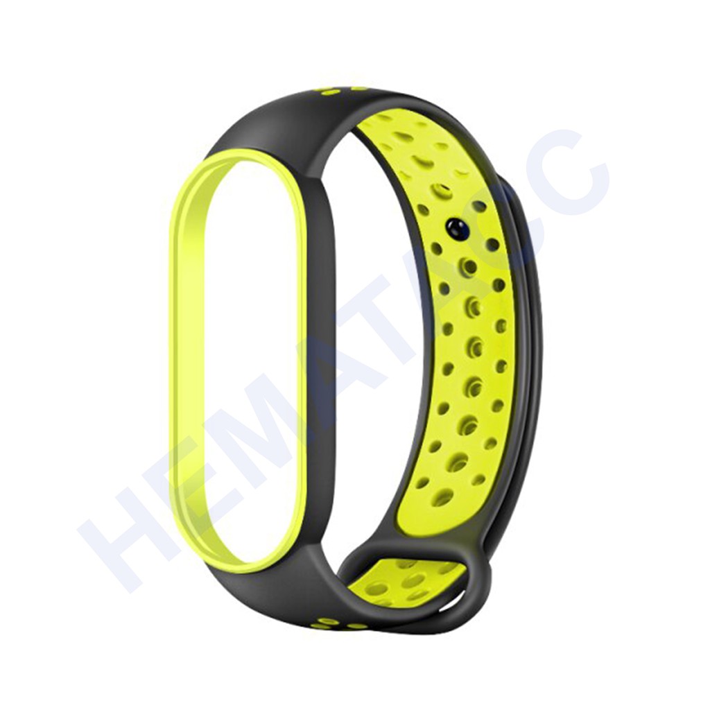 Sporty Strap Mi Band 5 / Mi Band 6 / Tali Jam Sport Xiaomi Mi Band-Hitam Hijau