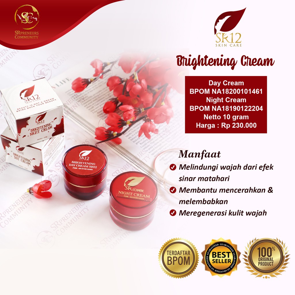 SR12 HERBAL SKINCARE BRIGHTENING DAY &amp; NIGHT CREAM / KRIM SPF PENCERAH BPOM AMAN / MENYAMARKAN NODA HITAM