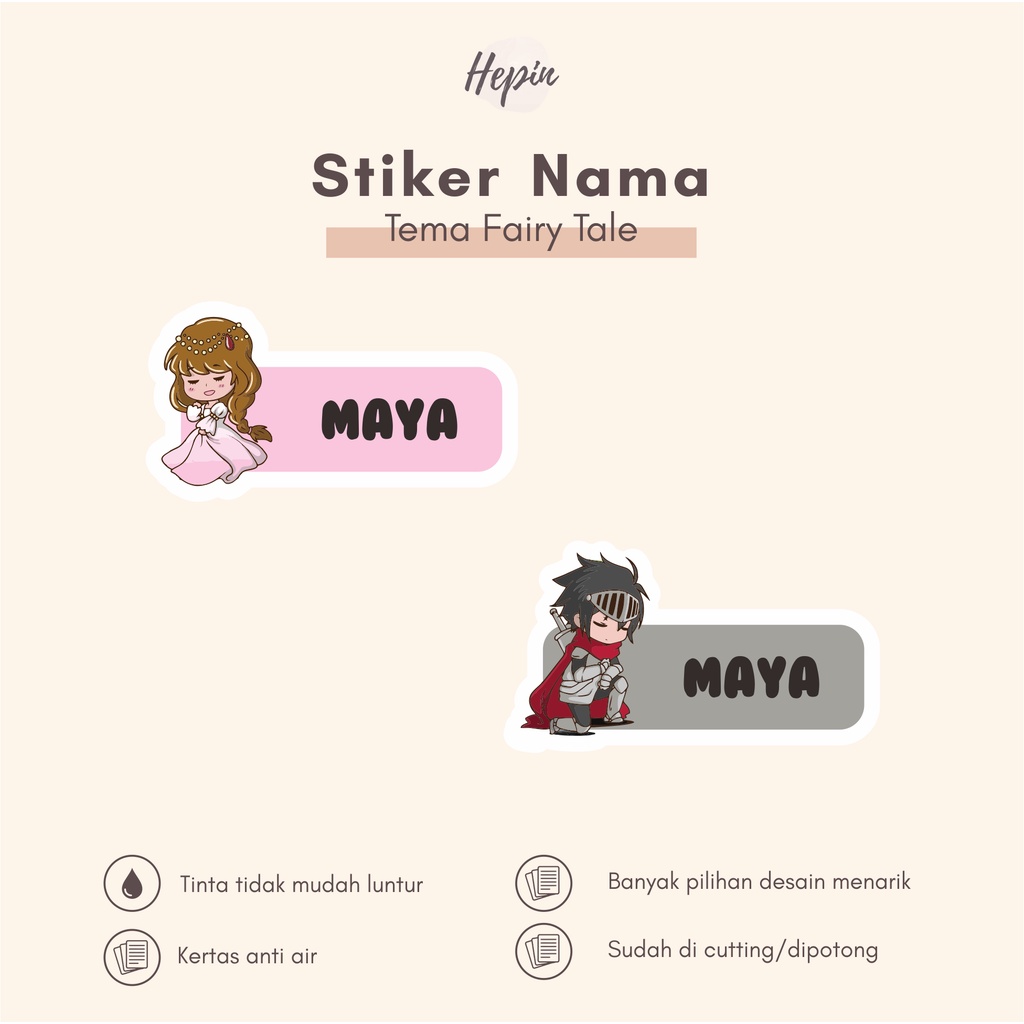 

(90 - 120 pcs) Murah Stiker nama FAIRY TALE / Stiker Nama Anak Murah / Label Nama Custom waterproff