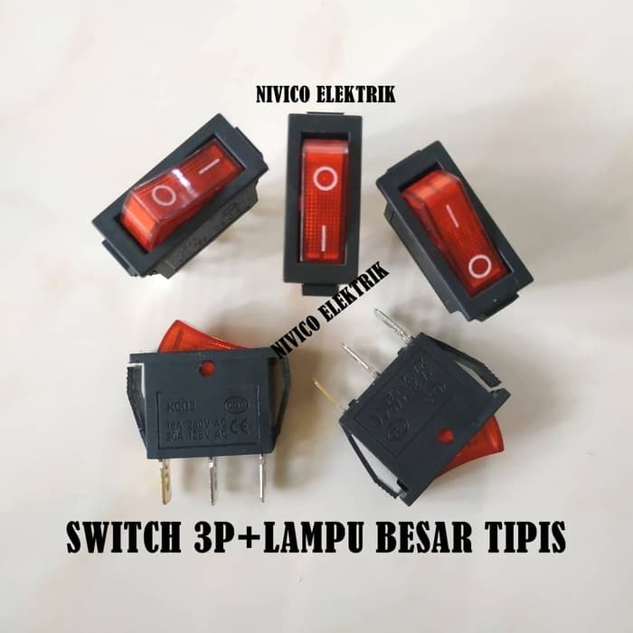 [8 GRAM] Saklar Switch Tipis 3 Pin / 3Pin Merah + Lampu