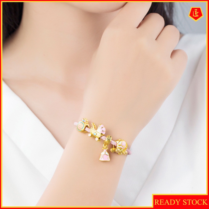 [Ready Stock]3D Pink Skirt Gold Lucky Beads Bracelet for Women