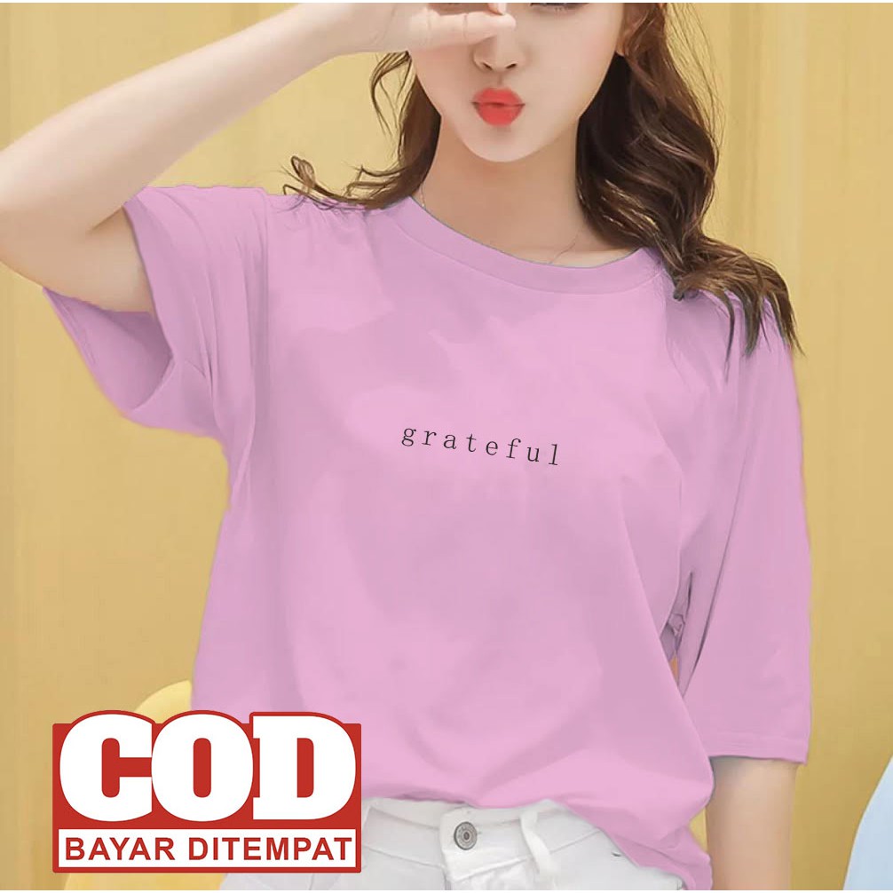 DINO CLOTHING - KAOS GRATEFUL/KAOS KATUN COMBED / BISA COD / KAOS OVERSIZE/KAOS WANITA-PINK
