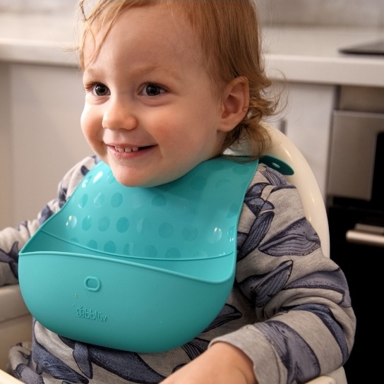 Bbluv Poket Portable Silicone Feeding Set - Celemek Makan Bayi  Aqua Grey Bib Bayi Celemek Bayi Bibs Silikon Silicone Baby Kids Makan Mini