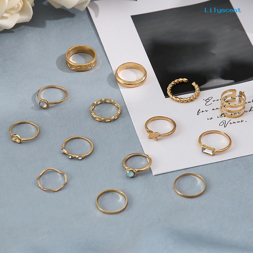 14pcs Cincin Knuckle Bentuk Hati Electroplating Stackable Untuk Unisex