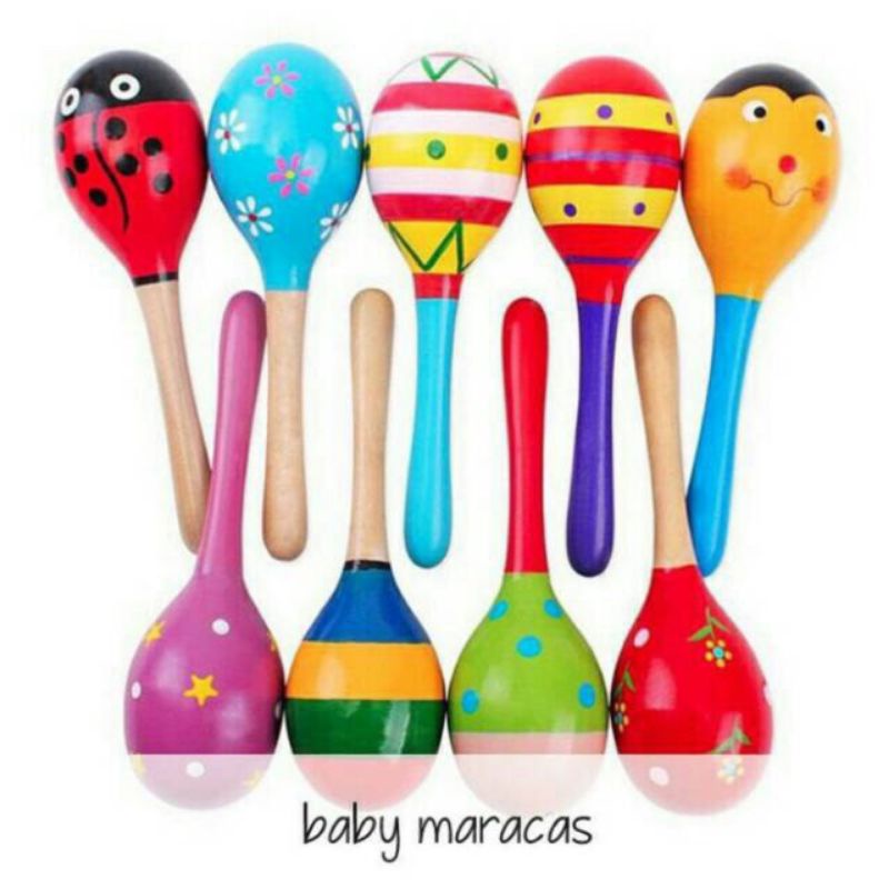 Baby Maracas Mainan Bayi Kerincingan bayi Rattle Marakas Kayu kerincing genggam Rattle Kayu