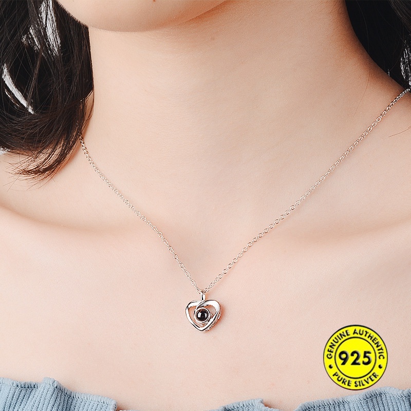 Kalung S925 Sterling Silver Liontin Berlian Bentuk Hati Warna Rose Gold Untuk Wanita