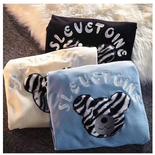 [littlecrab] Hoodie Oversize Beruang Motif Warna Zebra Telinga Hitam Putih Lucu Cute Black White Bear Hoodie Bordir Lucu Unik Berkualitas Hoodie Beruang Bulu Lembut Hoodie Couple Unisex Korean Style