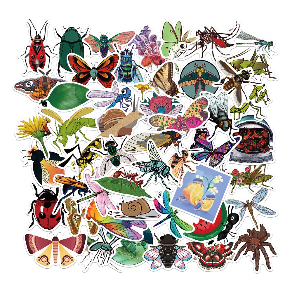 50PCS Nature Insect Stickers Animal Ant Ladybug Sticker for Bicycle Luggage Laptop Car Decal Educational Toys Stickers