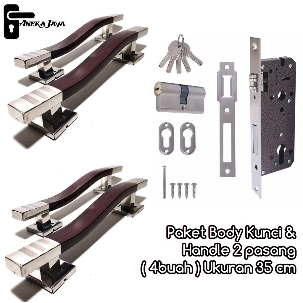 [ Satu set ] Gagang Pintu / Tarikan Pintu Rumah Stainless / body kunci / Handle Pintu maroon 35cm