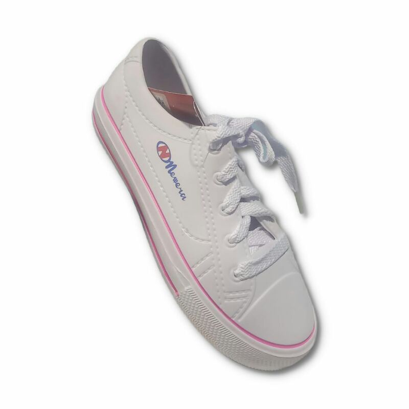 New Era 9031 - Sepatu Karet Putih Tali Bahan Pylon / Sepatu Putih Karet Sneaker Wanita-Putih List Pink
