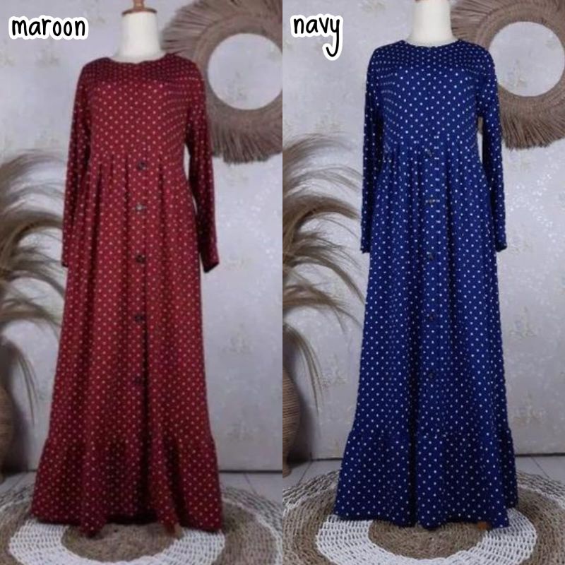 [Fashion Muslim] Gamis RHEINA POLKA maxy lemonskin | rempel | kancing | busui