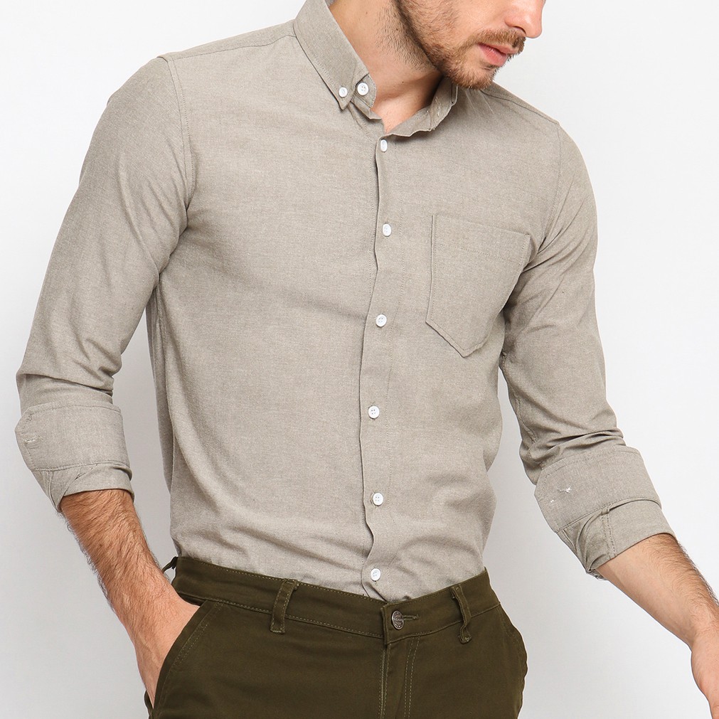 

VENGOZ Kemeja Oxford Pria Slim Fit - Khaki