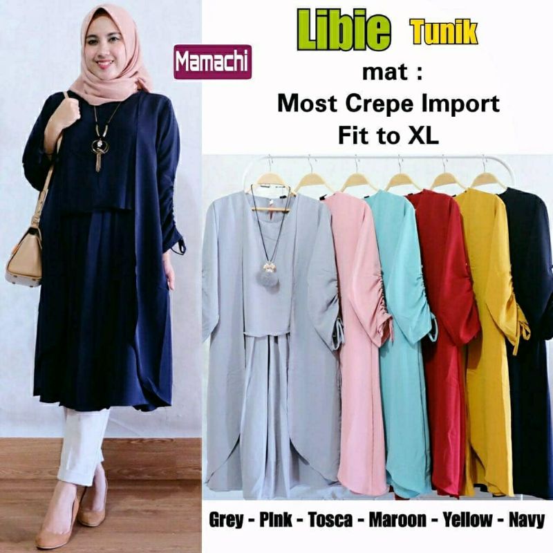 Libie Tunik, TUNIK WANITA MUSLIM CANTIK BAHAN MOST CREPE IMPORT LD 104 TERMURAH TERLARIS