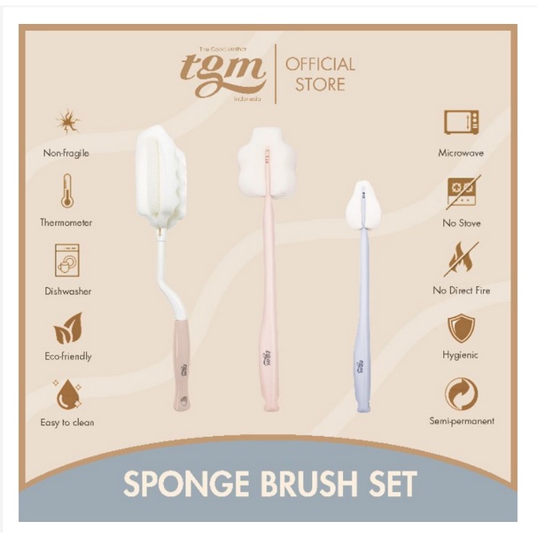 TGM Eco-Friendly Silicone / Sponge Bottle Brush Set - The Good Mother Korea Alat Sikat Cuci Botol Silikon Susu Anak Bayi Nipple Straw