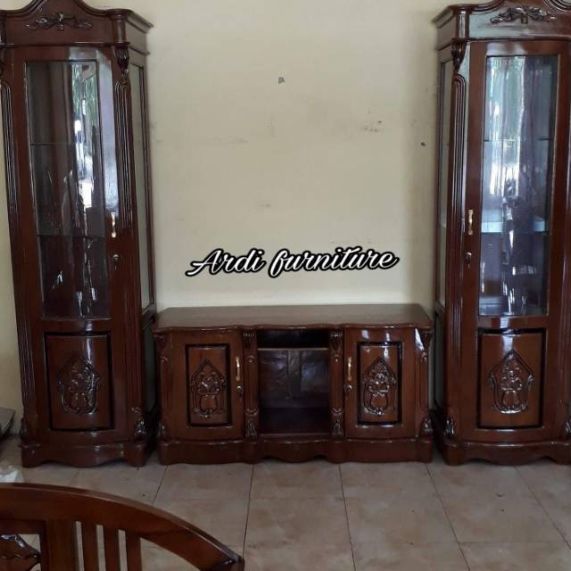 Lemari pajangan meja tv  jati ukir jepara