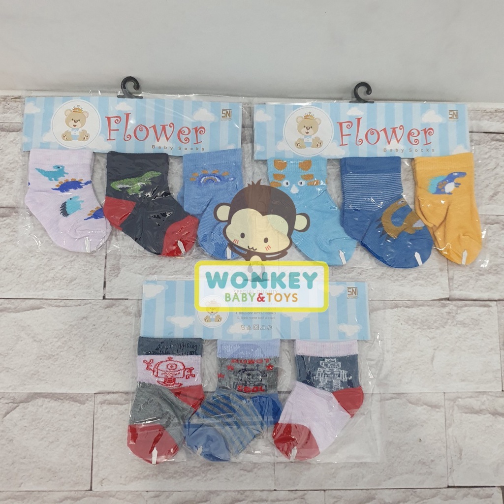 Kaos Kaki 3 in 1 Flower SNI / Kaos Kaki Baby Bayi Laki laki Wanita Unisex