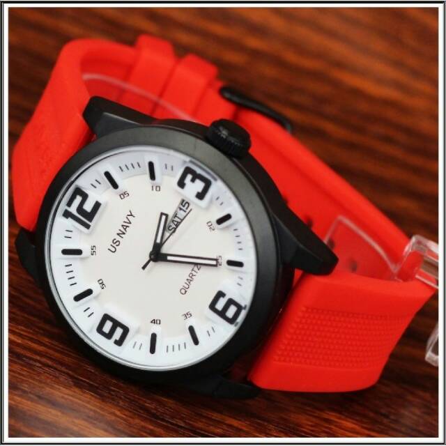 Jam tangan pria Us Navy Red Plt white Original