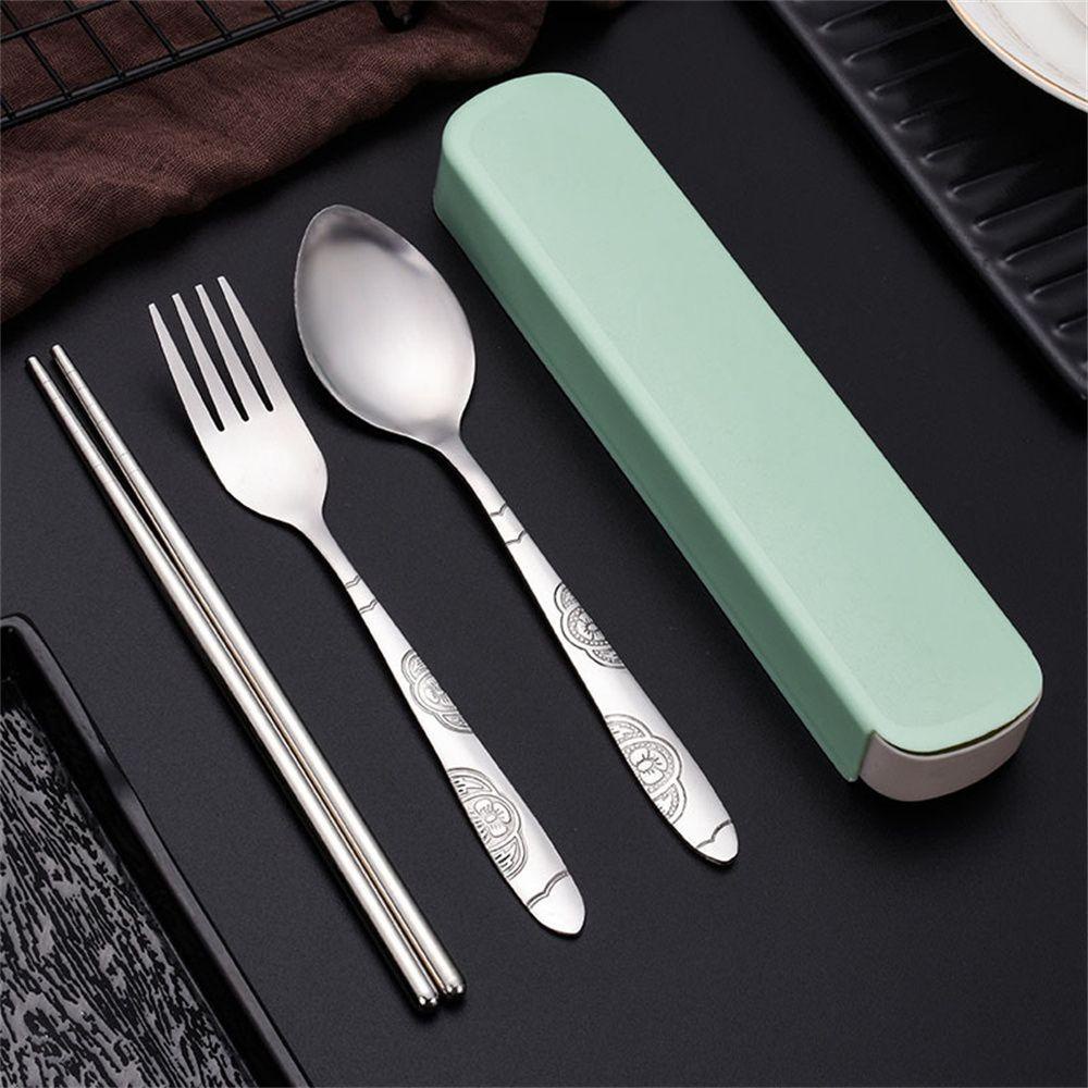 Populer 3PCS Sendok Garpu Set Travel Portable Garpu Sendok Sumpit Tempat Penyimpanan Cutlery Set