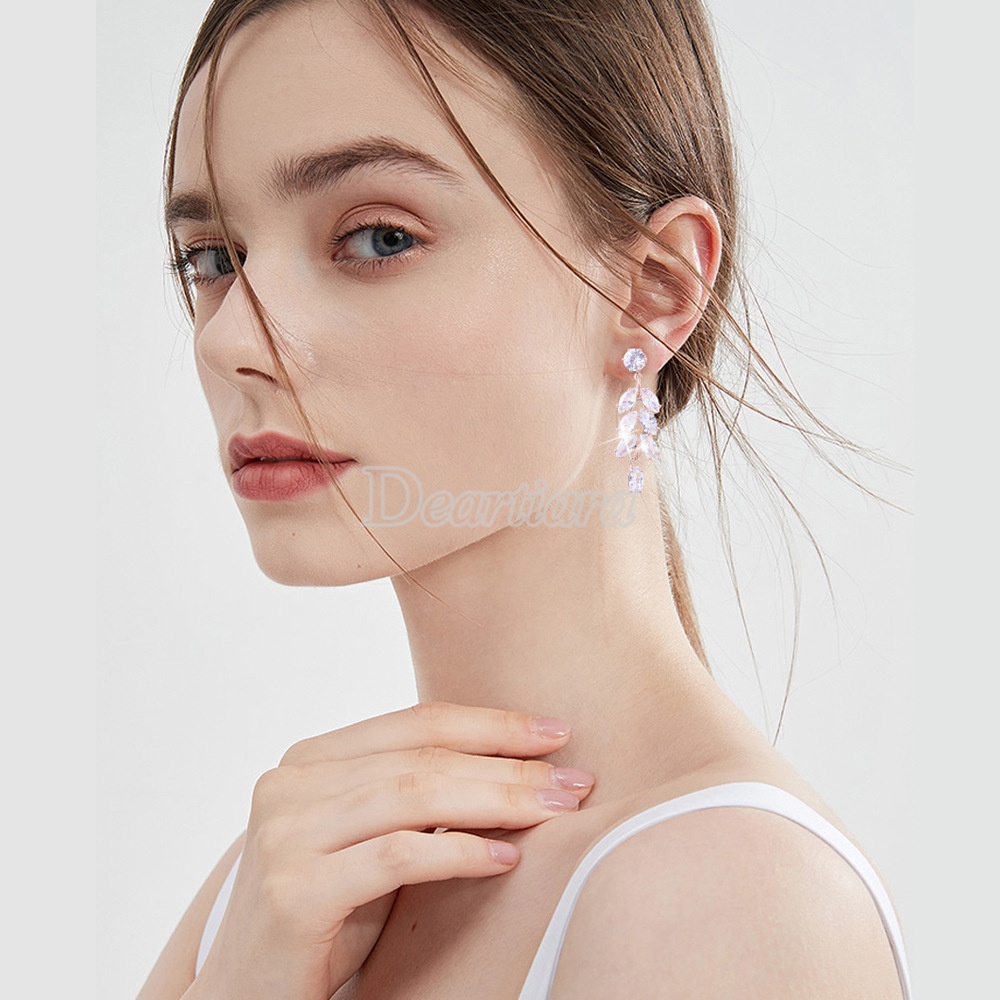 Bridal Earrings Female Full Diamond Shining Leaf Zircon Earrings