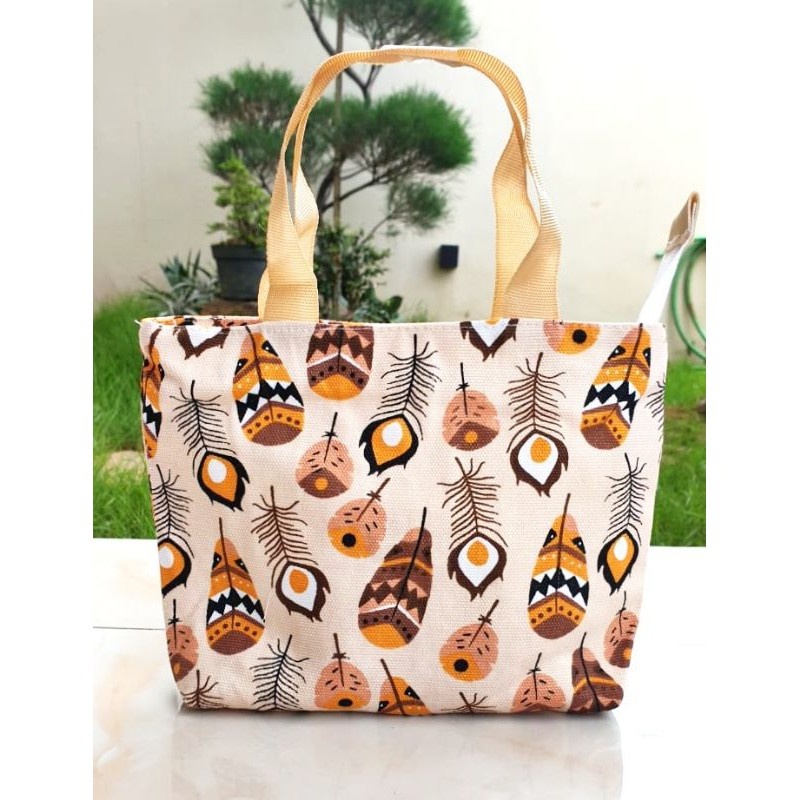 TAS JINJING HANDBAG - TAS MUKENA - TAS MAKEUP BAHAN KANVAS MOTIF - TAS BAHU WANITA