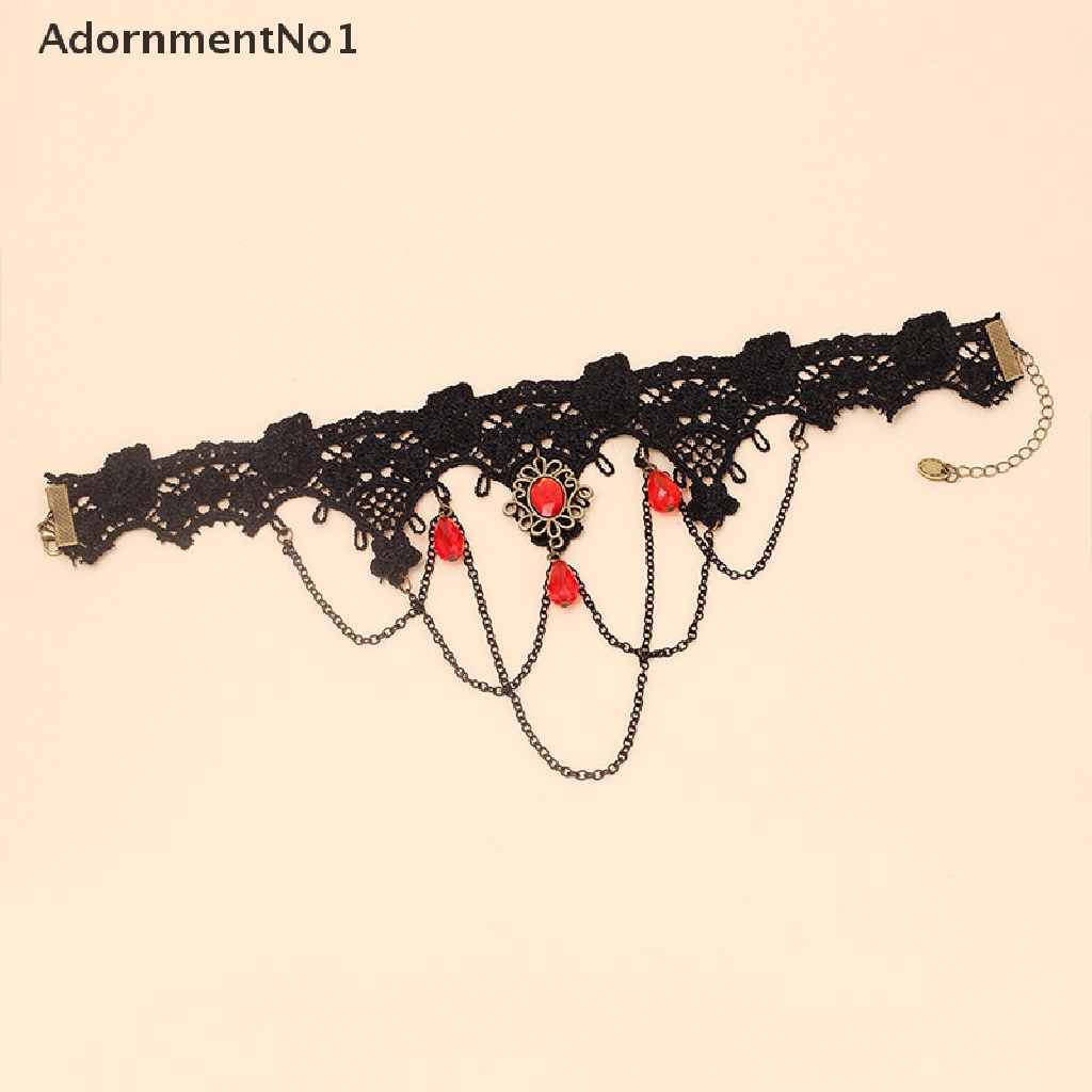 (AdornmentNo1) Kalung Choker Lace Sexy Gaya Gothic Vintage Aksen Rumbai + Manik-Manik Untuk Perhiasan Wanita