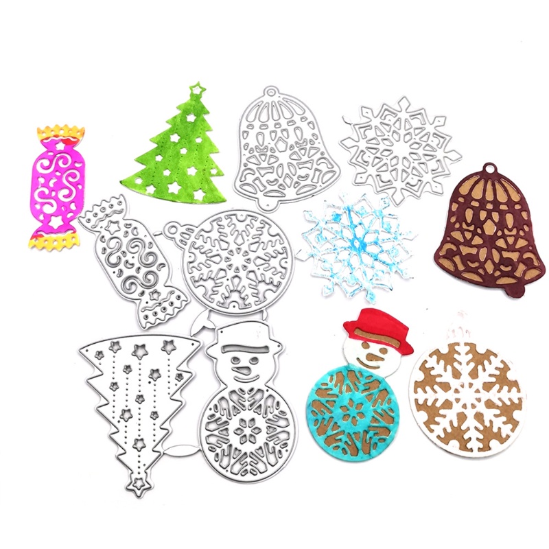 Cetakan Stensil Cutting Dies Motif Pohon Natal Snowflake Permen Bahan Metal Untuk Scrapbook