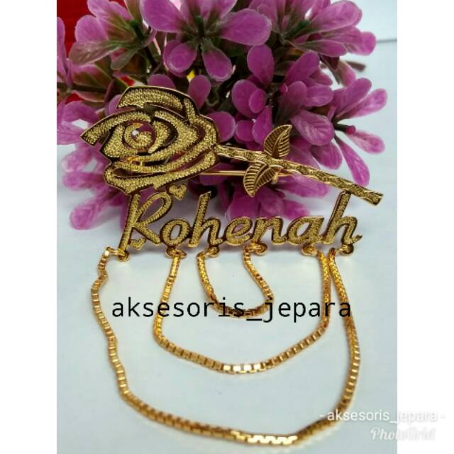 Bros Ukir Nama Lapis Emas Bros Bunga Bros Mawar Bros Hijab Pin Nama Aksesoris Kerudung Pin Custom