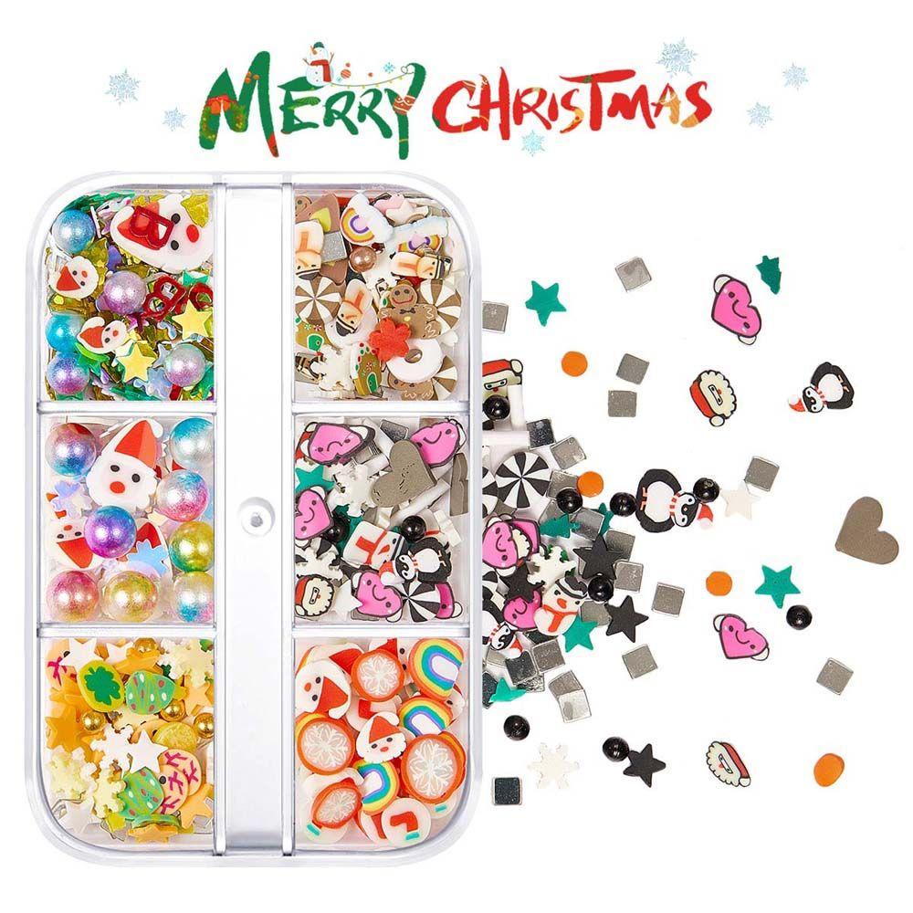 AUGUSTINA Agustinina Dekorasi Kuku Natal Clay Lembut Manikur Aksesoris Santa Claus Snowman Nails Flakes Slice