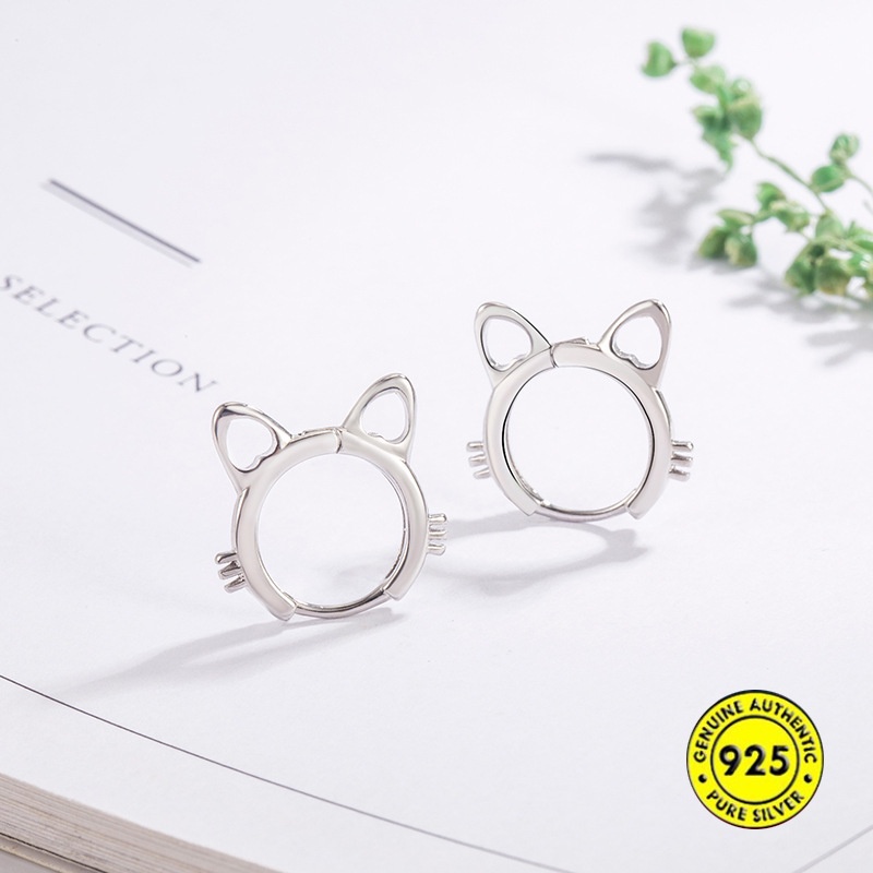 Anting Tusuk Gantung Desain Kucing Hollow Gaya Jepang Untuk Wanita