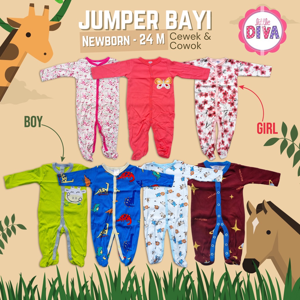 SLEEPSUIT BAJU TIDUR BAYI Cowok Cewek - Newborn s/d 12 Bulan Model Kaki Tertutup Lengan Panjang Kancing Tengah