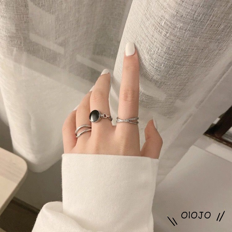 Cincin Retro Korea Set Aksesoris Cincin Wanita Tiga-Dalam-Satu Yang Dapat Disesuaikan - ol