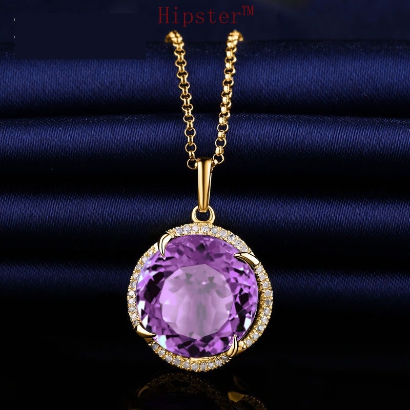 Fashion Elegant Colored Gems Amethyst Pendant Diamond Purple Gemstone Necklace Silver Set