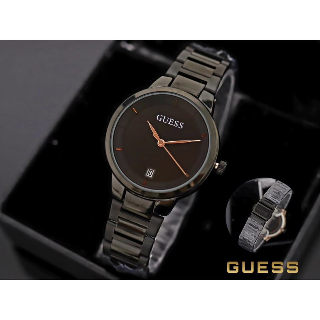 Grosir Jam Tangan Wanita Guess Tanggal Aktif Model Kotak Free Box dan Baterai Cadangan - COD