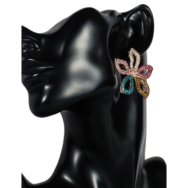 LRC Anting Tusuk Fashion Color Acrylic Diamond Flower Earrings F68218