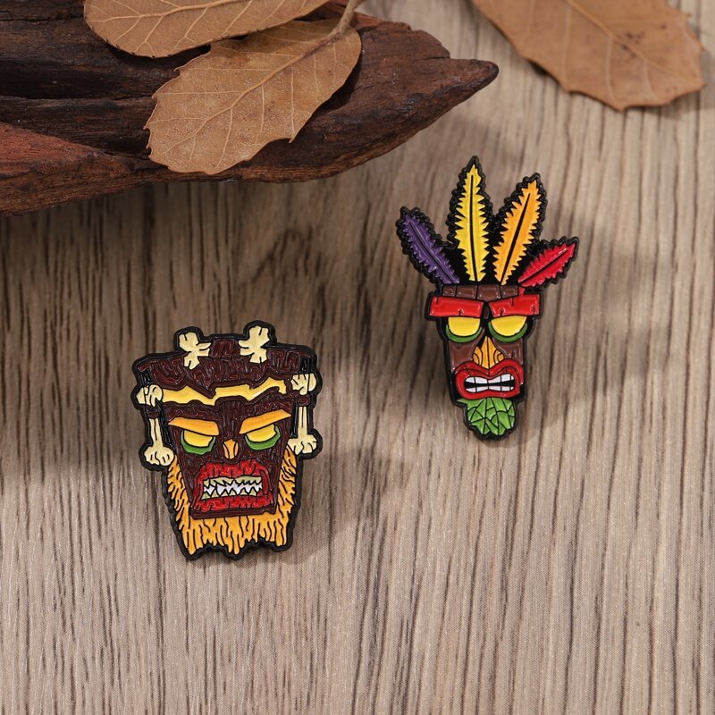 Bros Pin Enamel Desain Video Game Bandicoot Woah Aku Honest Adventure Gaya Retro
