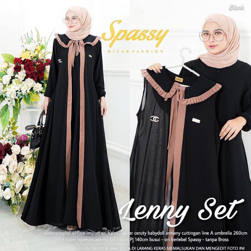 Baju Gamis wanita Lebaran Terbaru 2021 Kimiko Set Bahan Ceruty motif Polkadot M L Inner Dan Outer Bisa Di PisaH-3