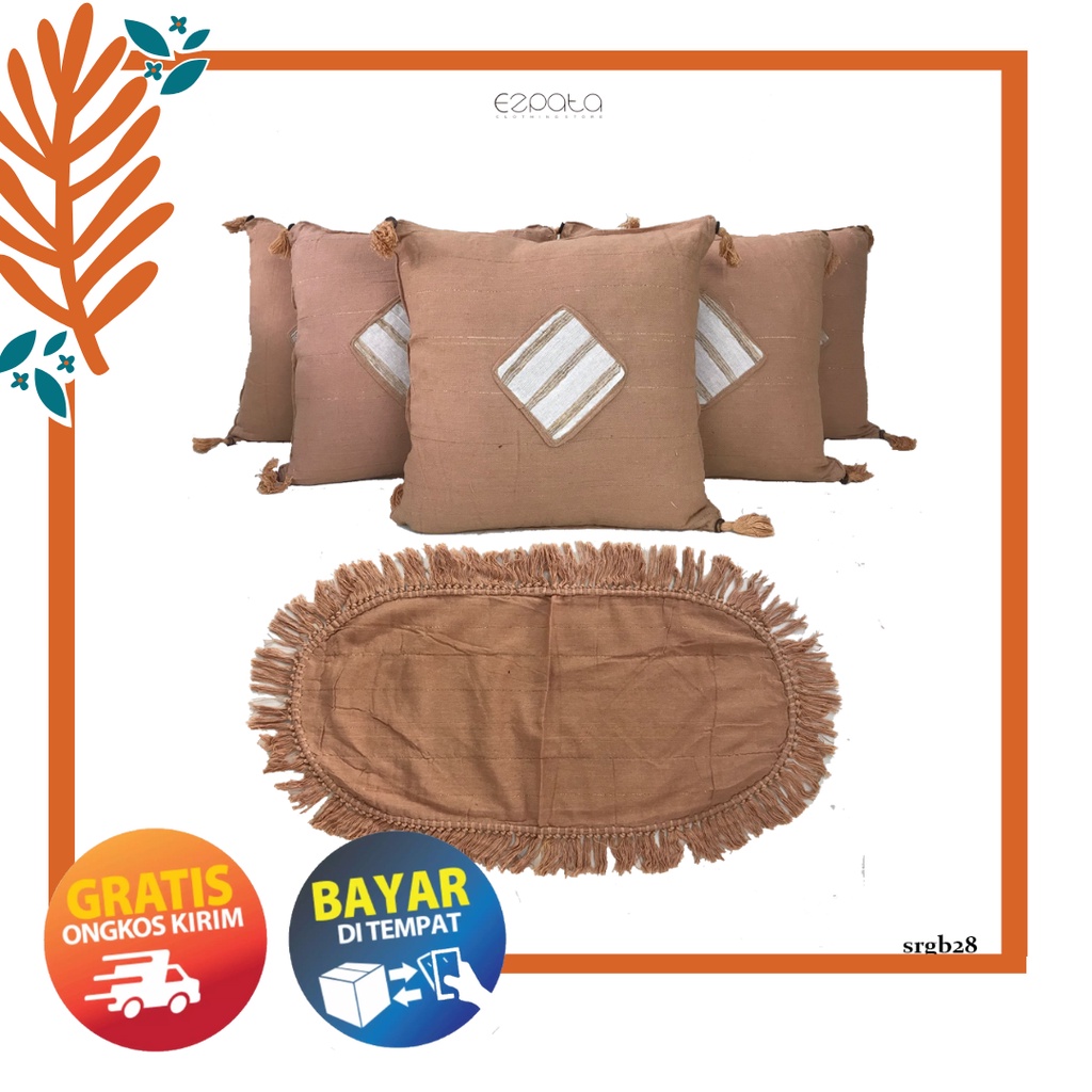 Ezpata Set Sarung Bantal Kurisu Taplak Meja Tamu Bahan Tenun Rumbai  Polos Motif Kotak Tengah SBK Murah