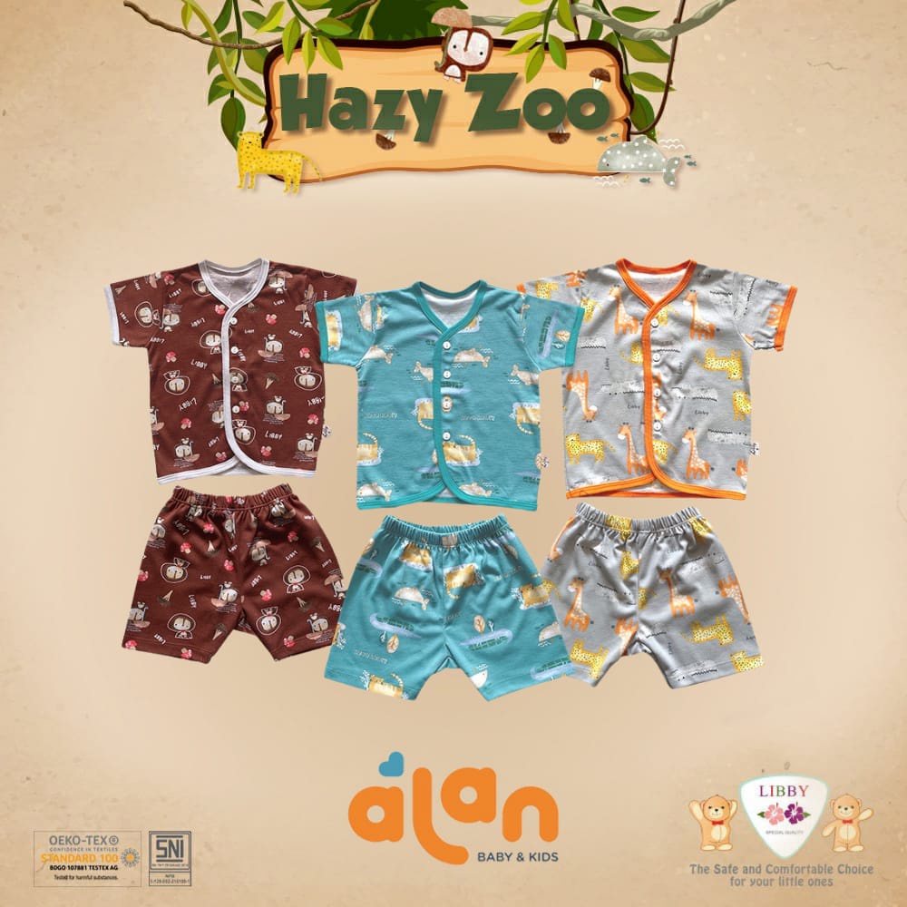 Stelan Baju Pendek(Kancing depan) - Celana Pendek Motif Hazy Zoo