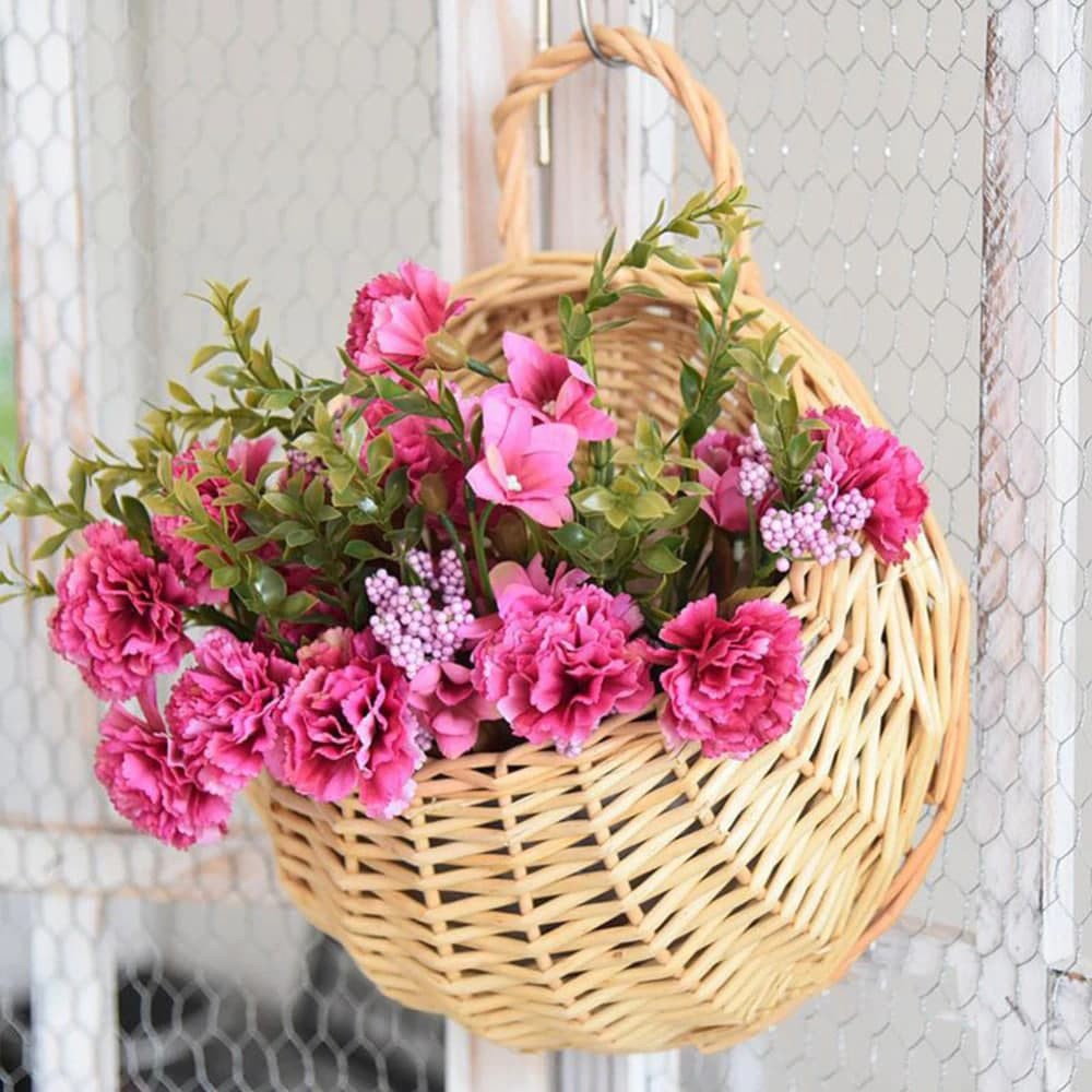 Keranjang Gantung - Vas Tempel ROTAN ASLI - Dekorasi Dinding - Pot Bunga Handmade Rattan Basket
