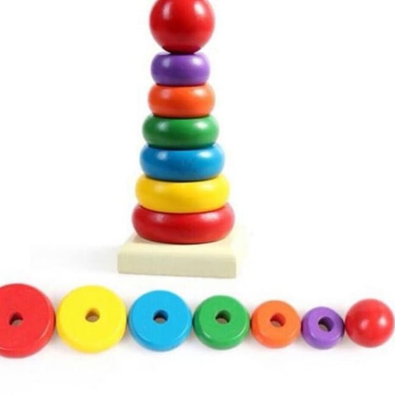 MAINAN RAINBOW TOWER BEBEK RING DONAT SUSUN EDUKASI BAYI