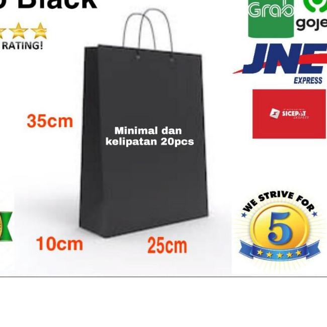 

♠ isi 20PCS / 35x10x25 paper bag kraft hitam polos Goodie Bag Shopping Bag ☚