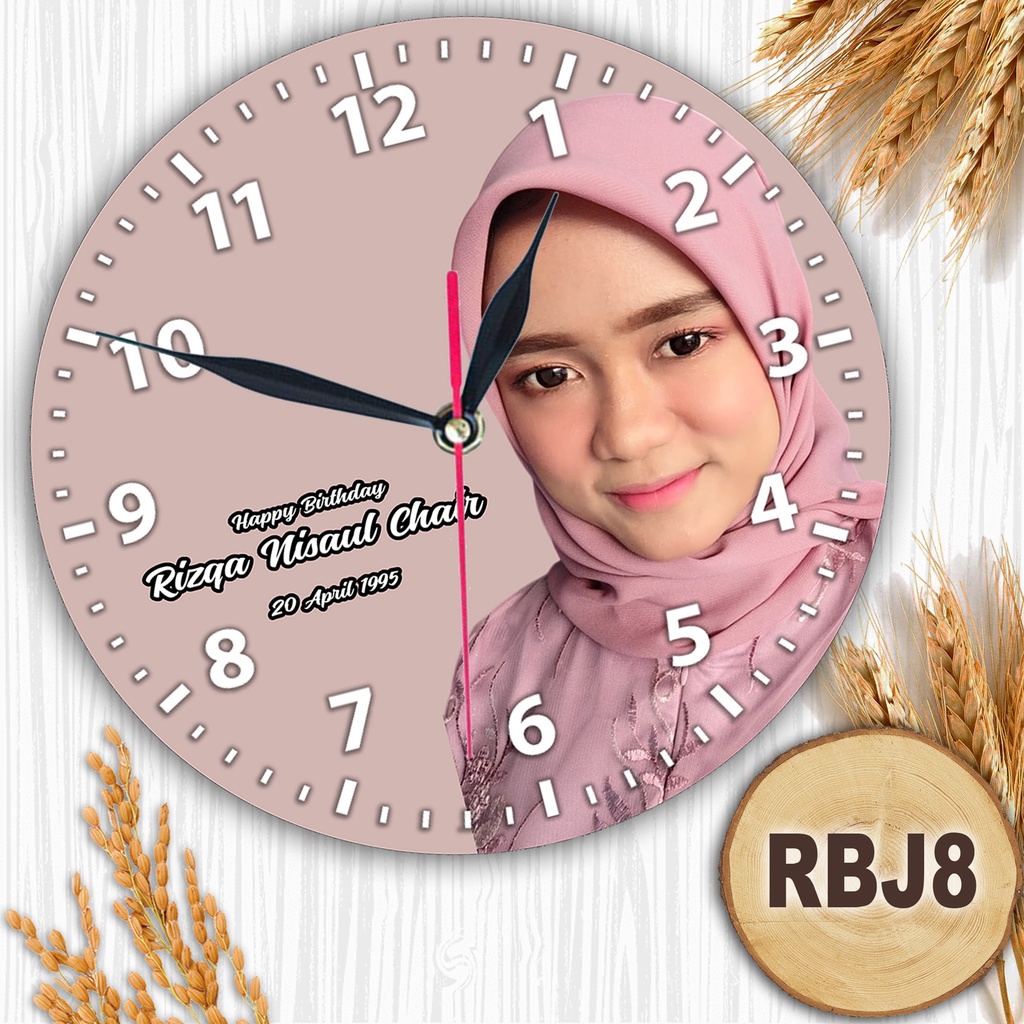 JAM DINDING KAYU CUSTOM NAMA FOTO HADIAH PERNIKAHAN UNIK KADO NIKAH NIKAHAN WEDDING ULANG TAHUN LUCU-RBJ8