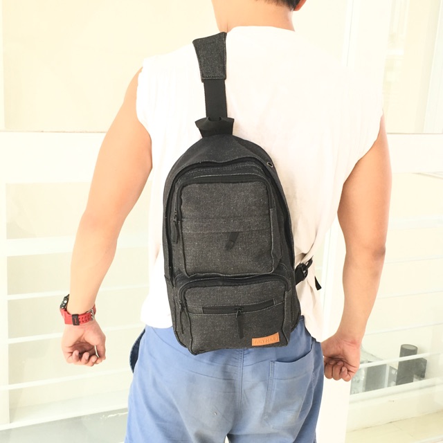 Tas ransel chest pack sling bag denim