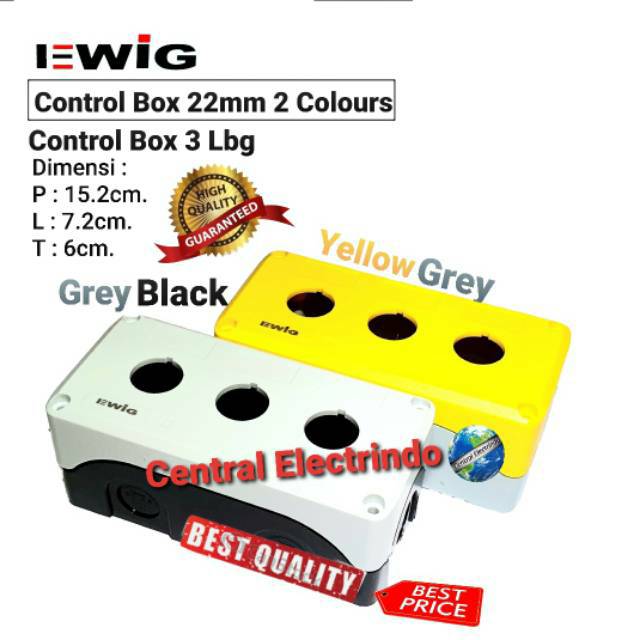 Control Box Push Button EWIG 22mm 3 Lubang Abu2/Kuning New Model.